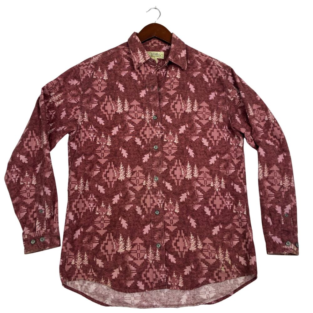 Cabela's Mens Small Long Sleeve Button Shirt Southwestern Outdoors Aztec Maroon